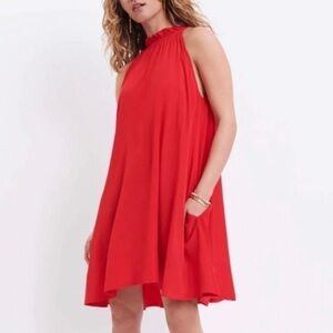 Mersea Red Swing Dress Sleeveless High Neck A-Line Pockets Endless Summer Chic
